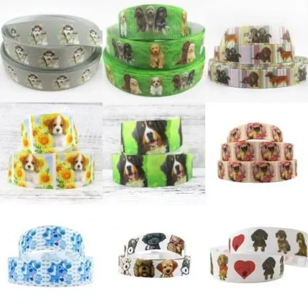 Cinta de grogrén estampada para mascotas en varios diseños, ideal para envolver regalos y lazos de cabello DIY.
