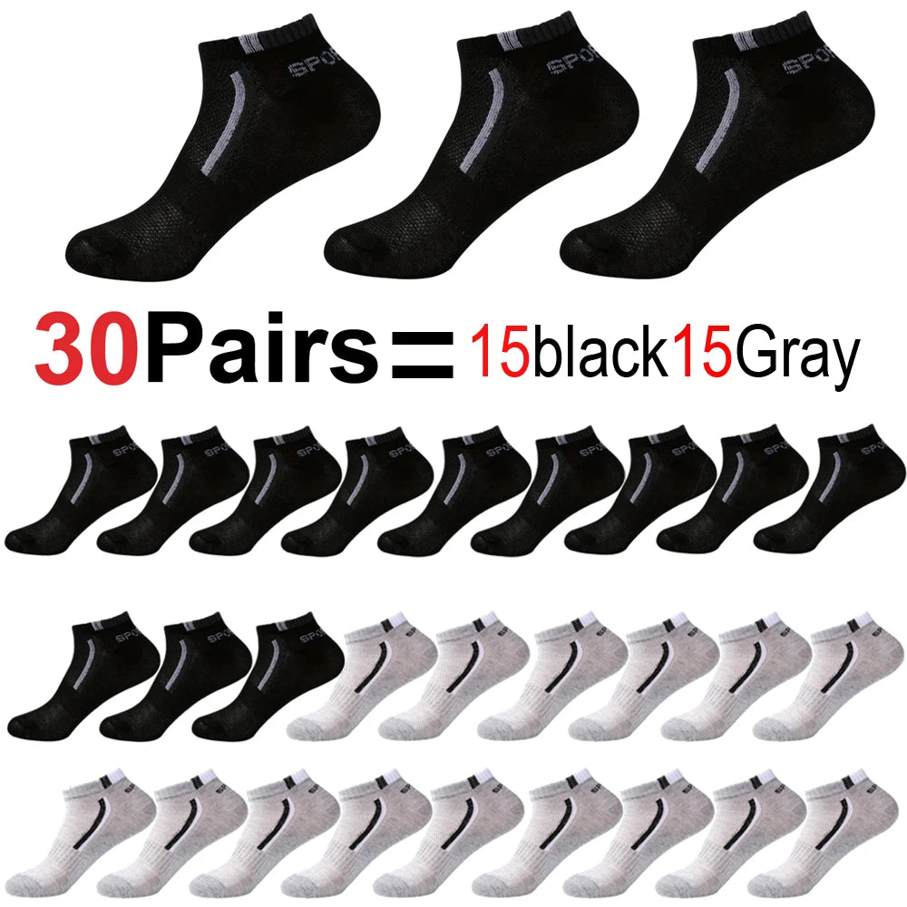 30 pares de calcetines de hombre de malla transpirable calcetines cortos casuales Color-block calcetines deportivos calcetines deportivos absorben el sudor tobillo