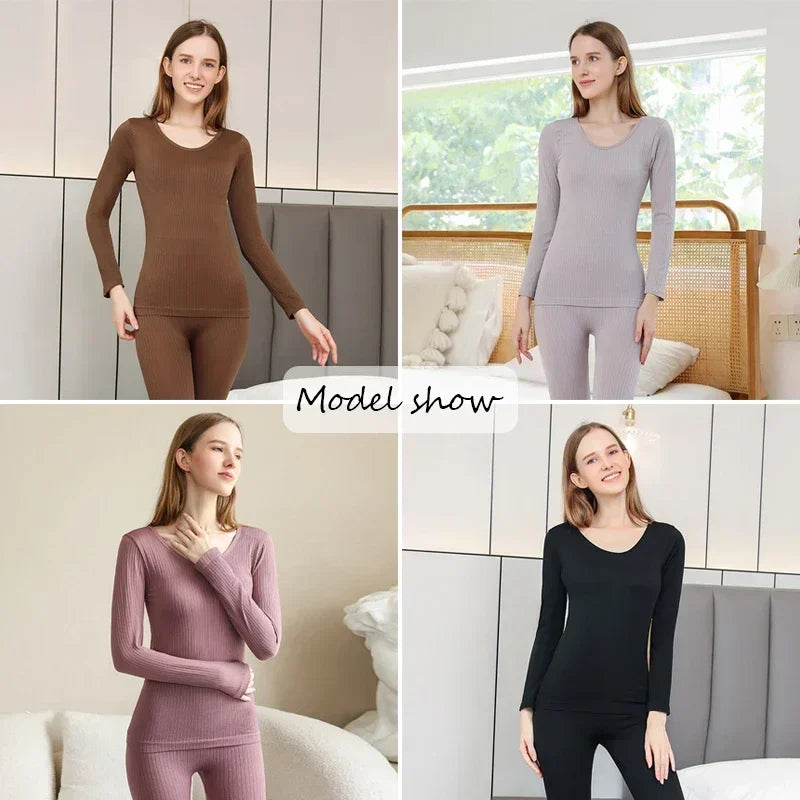 Ropa interior térmica cálida para mujer, ropa íntima Sexy para mujer, Calzoncillos largos con forma de mujer, ropa térmica moldeadora de cuello medio para mujer