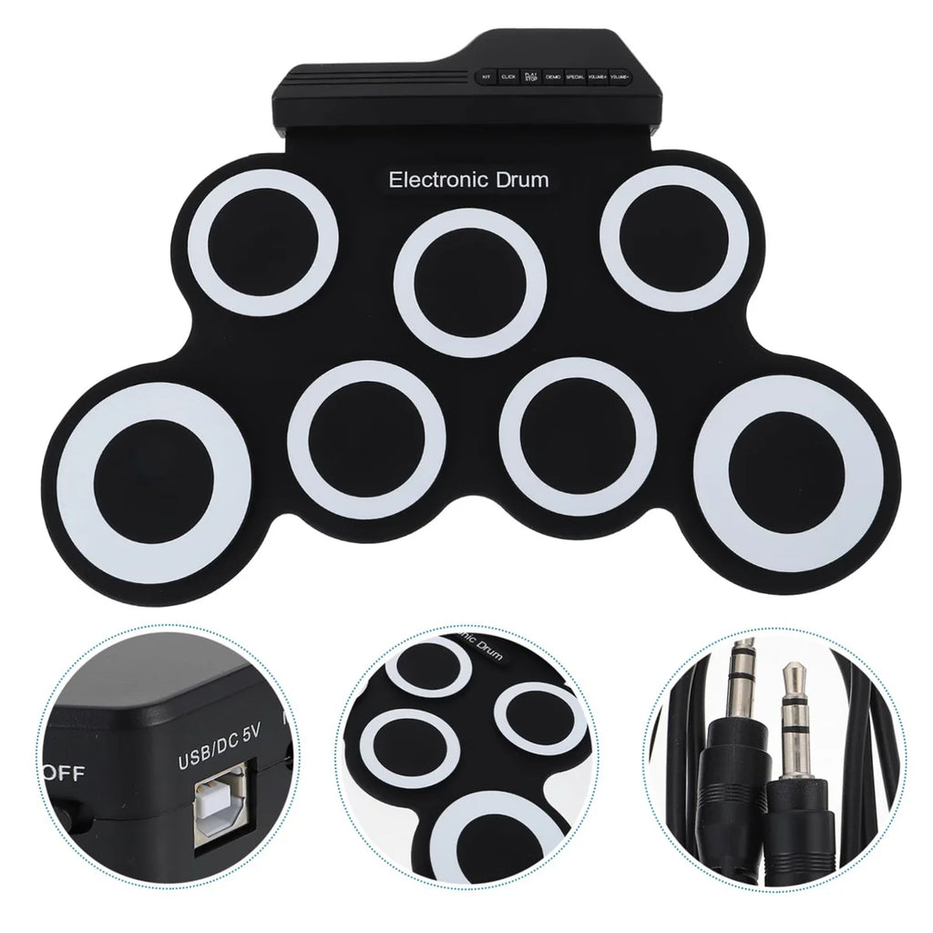 Rollo de mano de silicona plegable, tambor electrónico USB, Kit de almohadilla de práctica portátil con baquetas, Pedal de sostenido, novedad de 2022