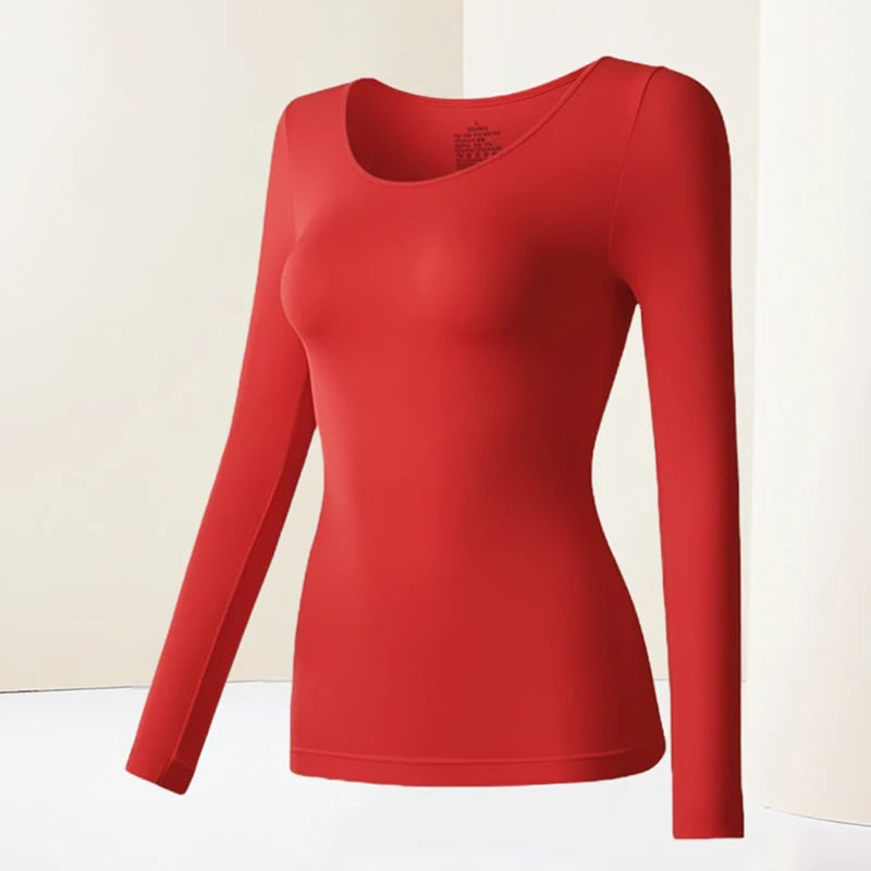 Ropa interior térmica para mujer, camisa de fondo para otoño e invierno, camiseta de manga larga, Top térmico fino, L-XL de piel térmica para mujer