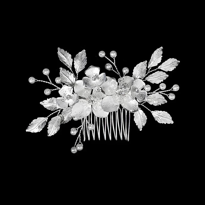Nuevo peine de aleación de plata hecho a mano con perlas y diamantes de imitación, tocado de Metal a la moda, accesorio de joyería para el cabello elegante para mujer