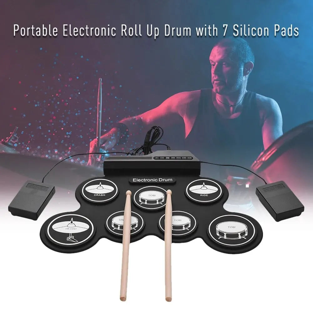 Rollo de mano de silicona plegable, tambor electrónico USB, Kit de almohadilla de práctica portátil con baquetas, Pedal de sostenido, novedad de 2022