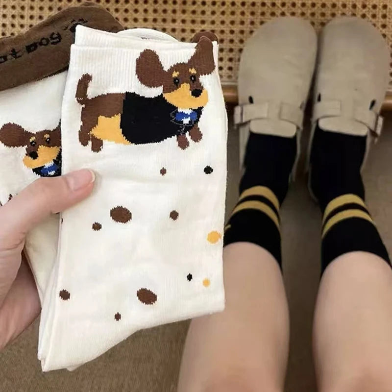 【N】 Calcetines divertidos de algodón con animales de perro salchicha, calcetines lindos y cálidos con estampado de dibujos animados de perro salchicha para otoño e invierno
