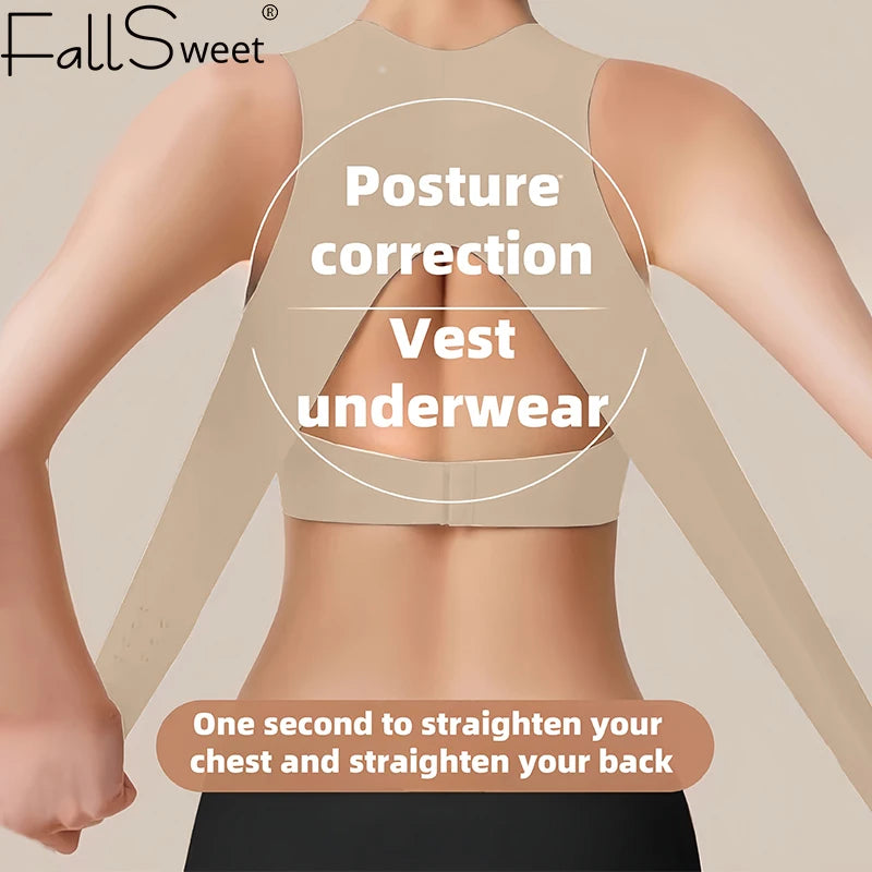 FallSweet Sujetador de corrección de postura inalámbrico para mujer Bralette push-up sin costuras con soporte cruzado en la espalda para lencería moldeadora diaria