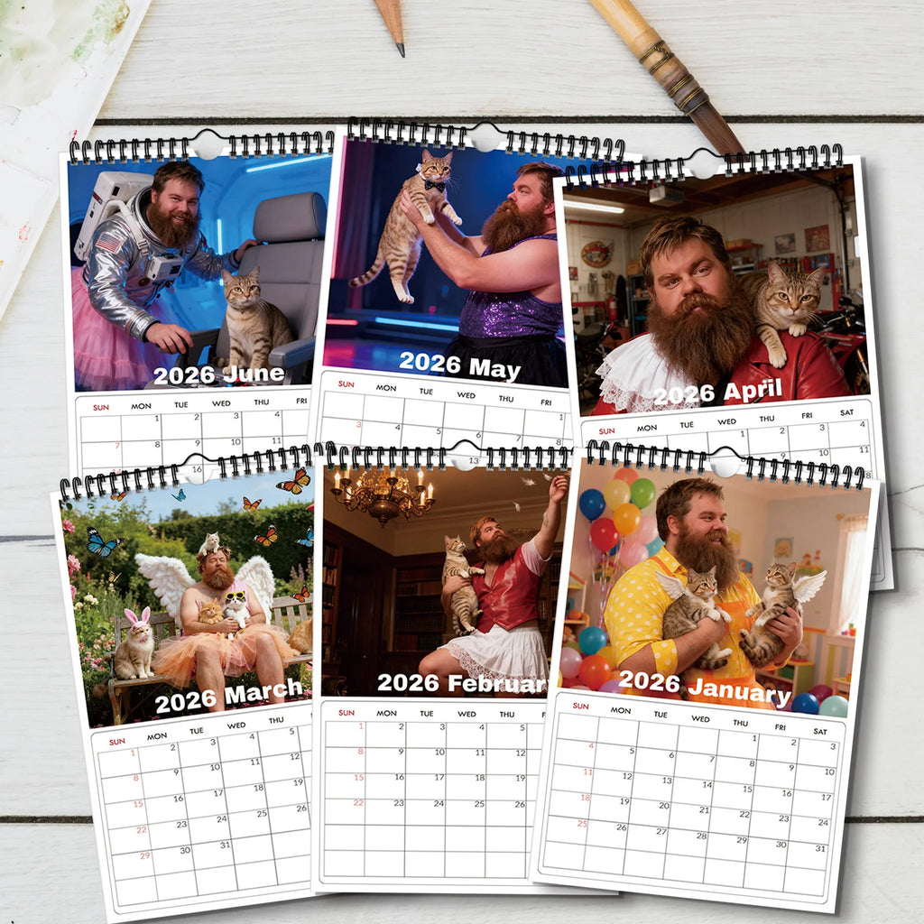 Calendario de pared con temática de Daddies de gato 2026, amantes de los gatos y entusiastas de las mascotas, Ideal para decoración del hogar y la oficina, calendario de pared divertido, 1 ud.