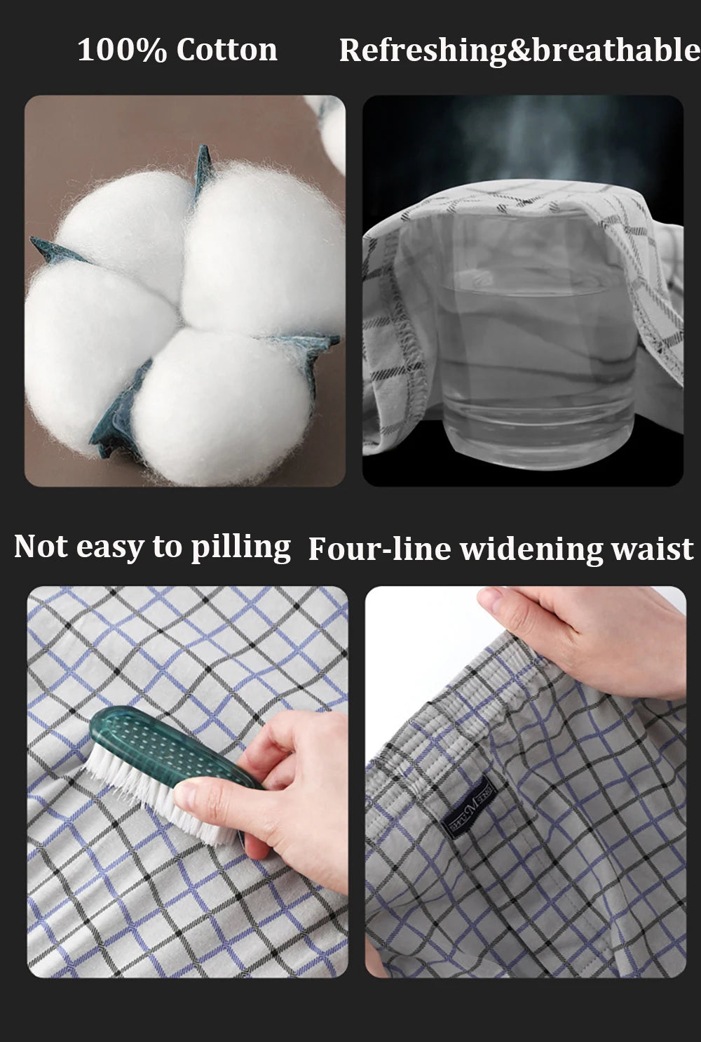 Pantalones de pijama a cuadros de algodón 100% para hombre, pijamas elásticos cómodos con cintura ancha, pantalones cortos para dormir, pantalones PJ con tapeta de botones, pijama para hombre
