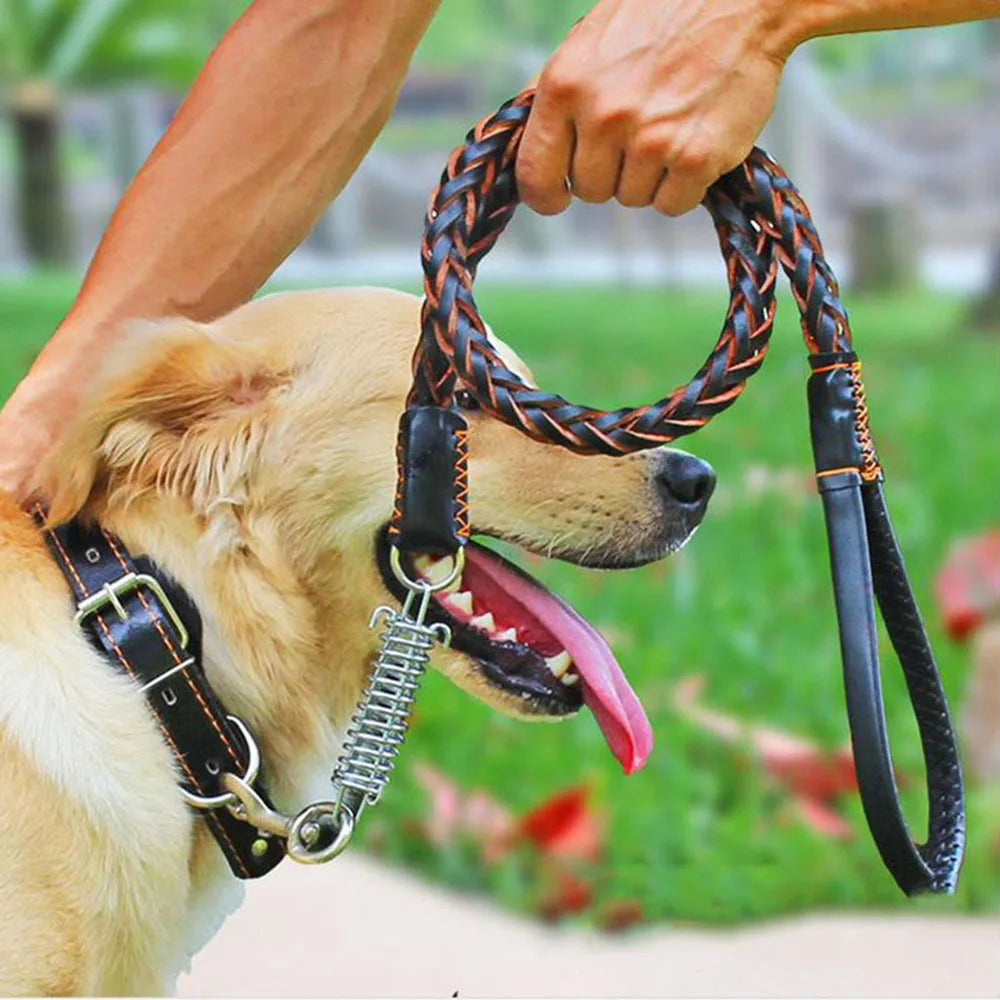 Correa de cuero Real para perros grandes, correa de entrenamiento trenzada de cuero, resistente y duradera, sin amortiguador, para perros.