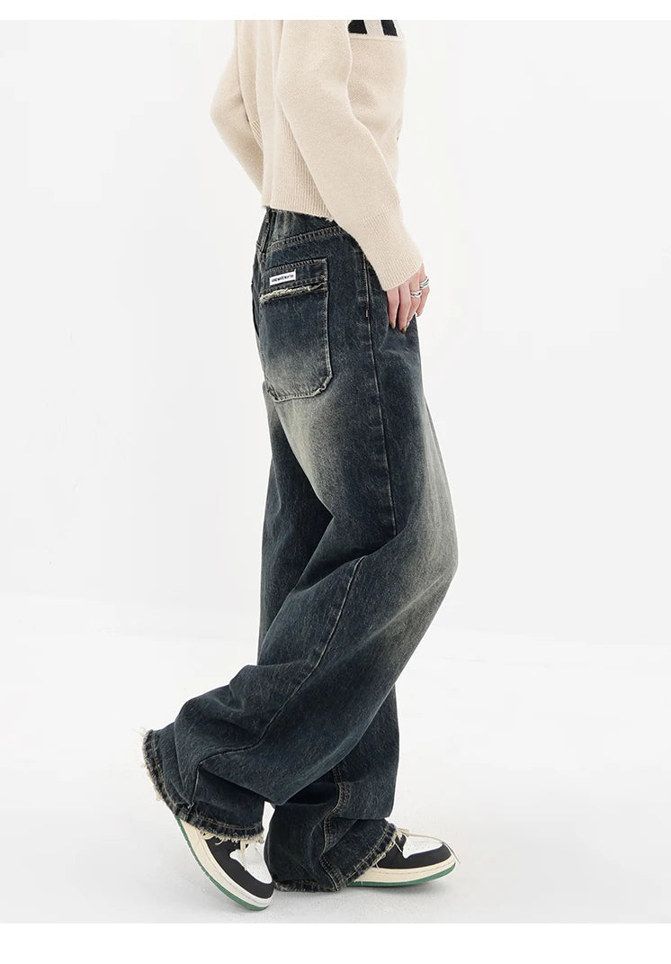 Ropa de calle Harajuku, moda Retro, pantalones vaqueros de cintura alta para mujer, pantalones vaqueros holgados rectos de pierna ancha Y2K, pantalones holgados