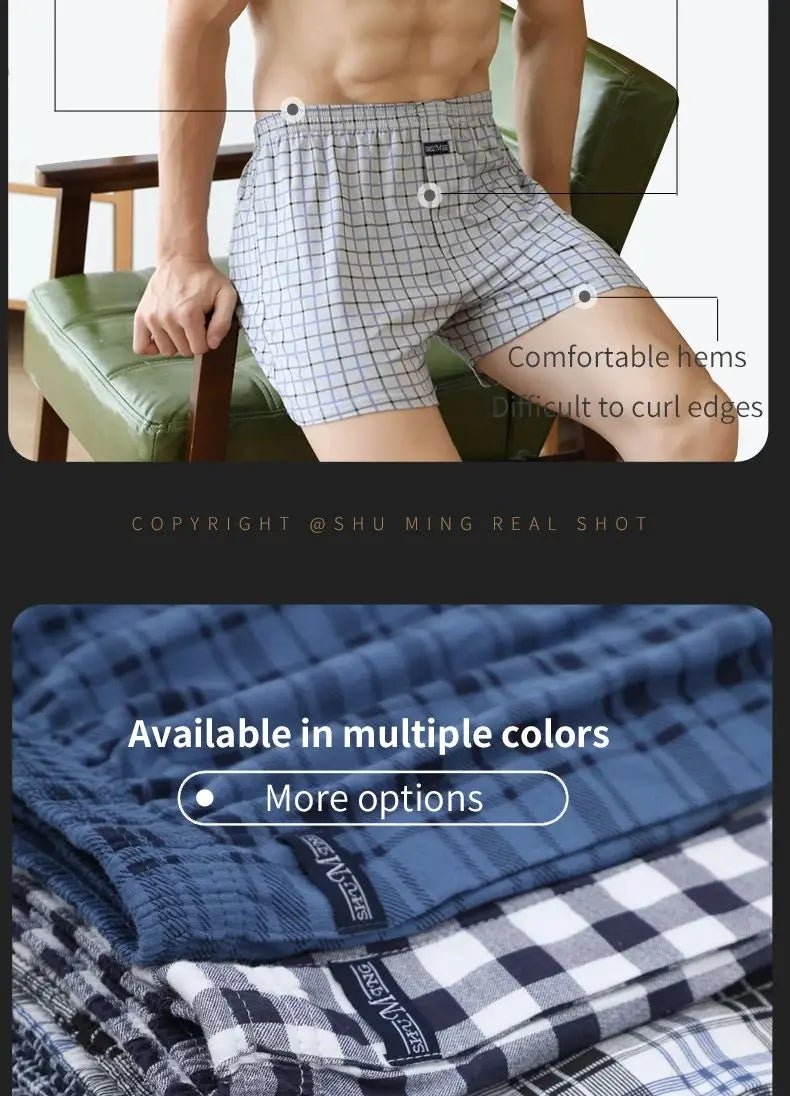 Pantalones Aro de talla grande M-3XL para hombre, ropa interior de celosía de algodón, pantalones cortos holgados de cintura alta para verano, pantalones cortos finos y transpirables para el hogar, calzoncillos con bolsa