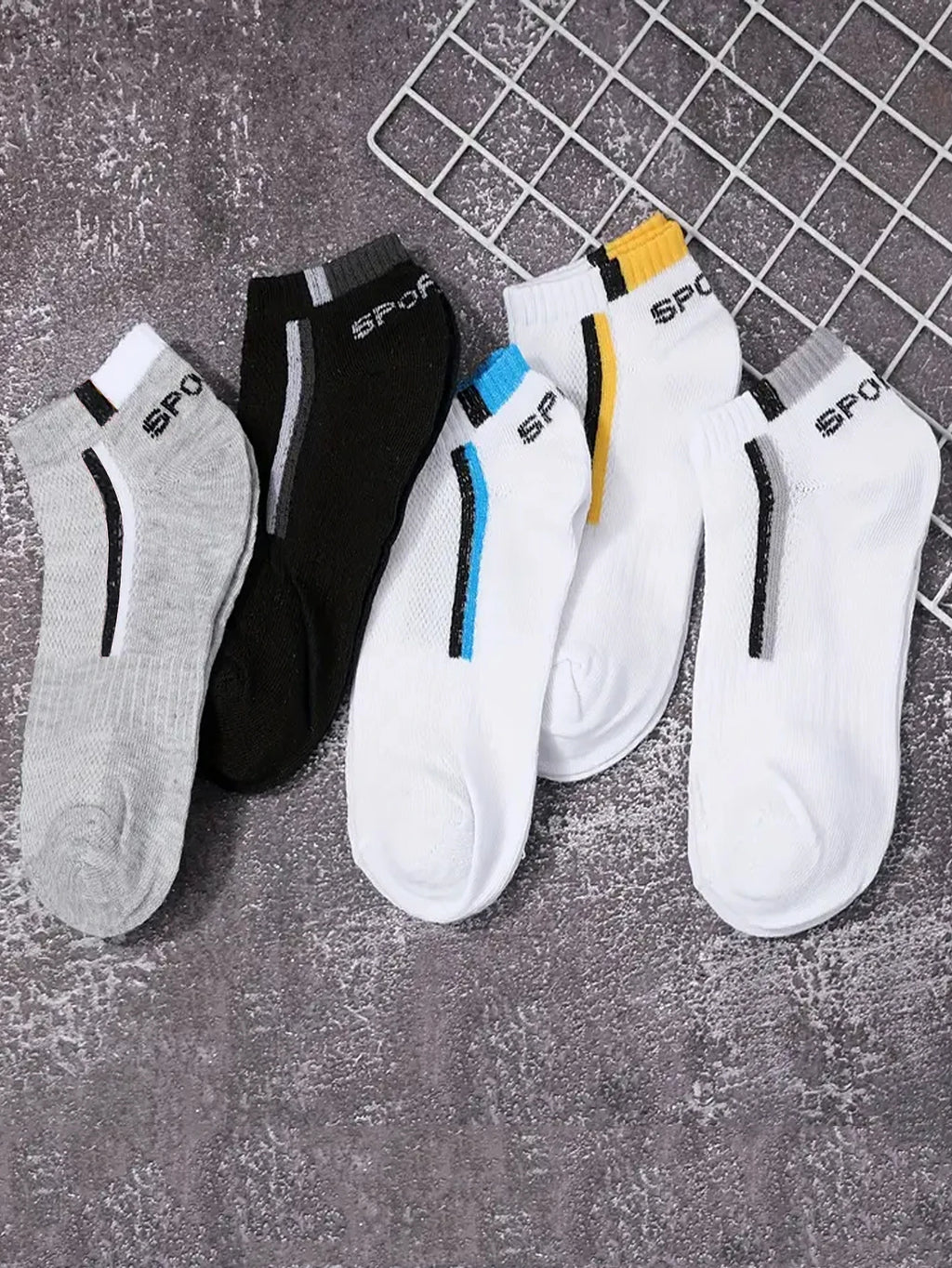 Calcetines náuticos antideslizantes para hombre, 5 pares de calcetines tobilleros con estampado de bloques para negocios y deportes, transpirables, resistentes al sudor, antiolor, cómodos