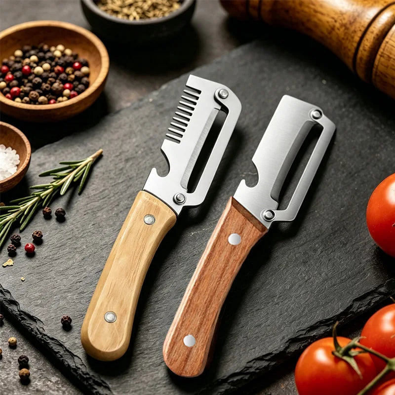 Pelador de Cocina de Acero Inoxidable con Mango de Madera para Pelar y Rebanar Frutas y Verduras, Utensilio de Cocina