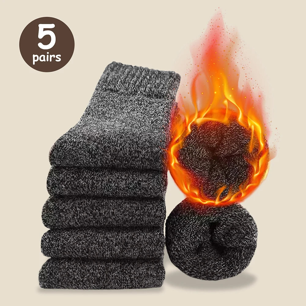 3/5 pares de calcetines cálidos para hombre, calcetines gruesos de media pantorrilla, calcetines antifrío para botas de nieve, calcetines elásticos de color sólido