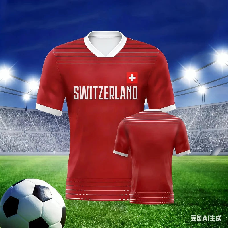 Camiseta de la UEFA Champions League |   Cuello en V y Mangas Cortas | Selección Nacional de Fútbol | Ropa de entrenamiento | Ropa Deportiva para Exteriores | Regalos Navideños