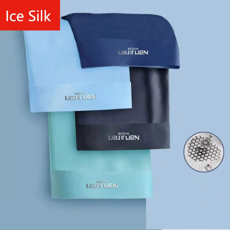 4 Uds Boxer Shorts ropa interior de seda de hielo para hombre calzoncillos masculinos transpirables bragas finas sexis lencería convexa en U lotes al por mayor L-6XL