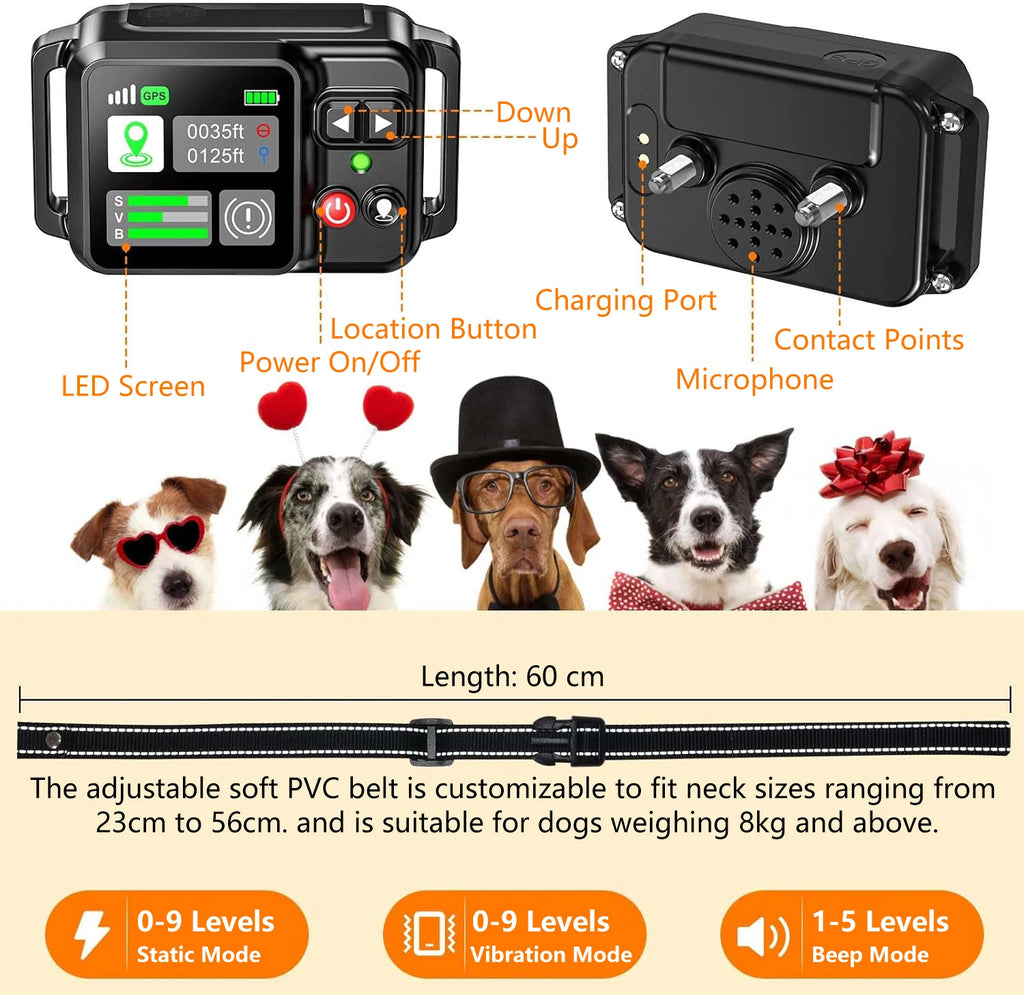 Valla electrónica inalámbrica GPS para mascotas, valla para perros y tapón para ladridos, entrenador para perros, Collar de descarga eléctrica para entrenamiento, actualización 2025
