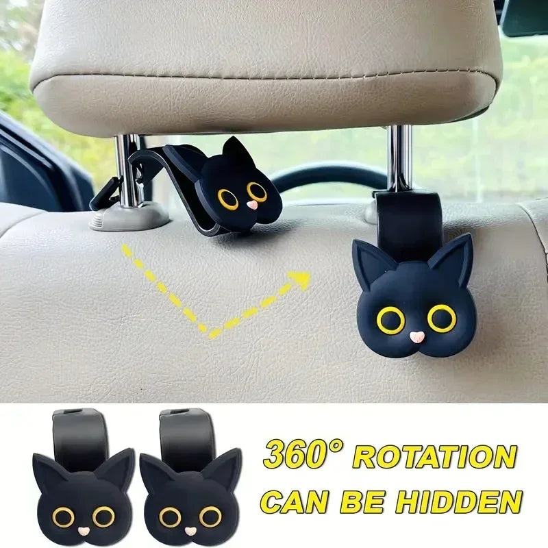 Lindo gancho para reposacabezas de asiento de coche con diseño de gato de dibujos animados en 3D, organizador Universal de almacenamiento de vehículos para bolsos, carteras y chaquetas, lindo Ca