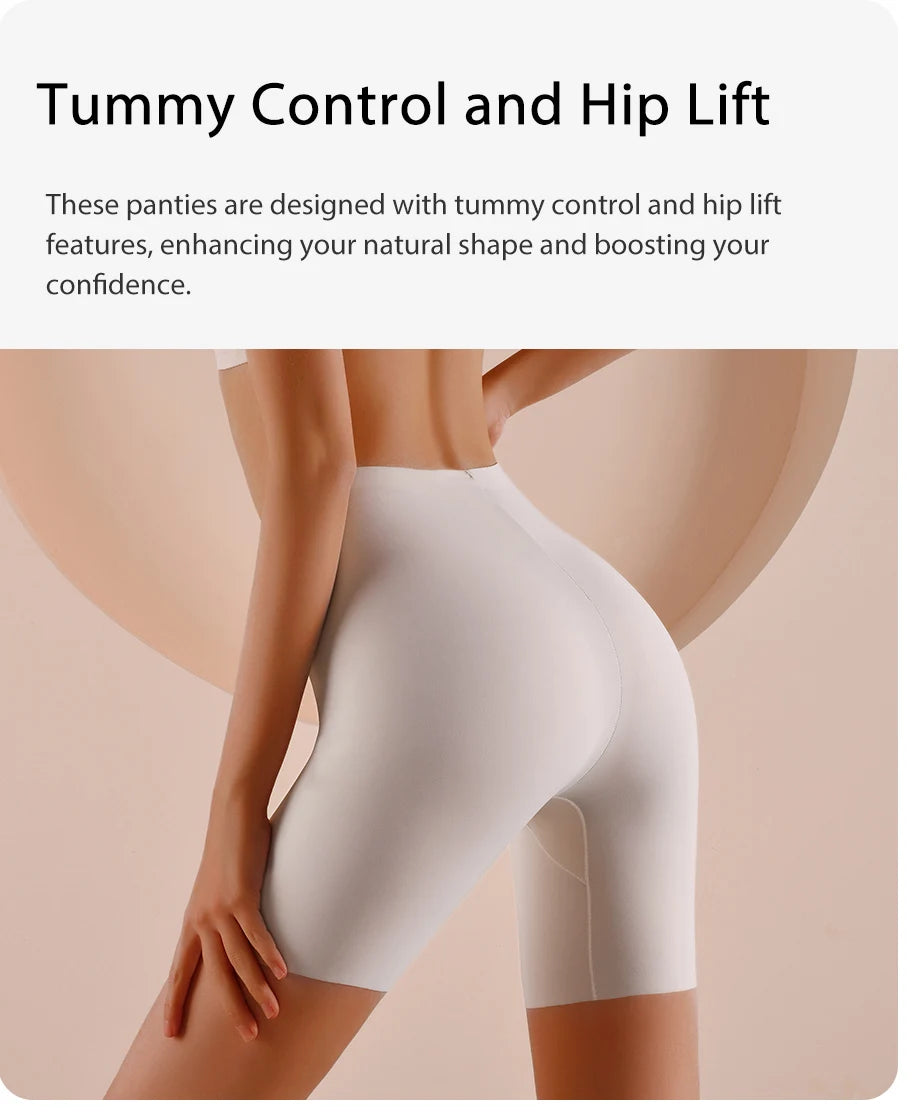 Pantalones cortos de cintura alta sin costuras para mujer, ropa interior deportiva, Bóxer, Control de barriga, elevación de cadera, seda de hielo, seguridad