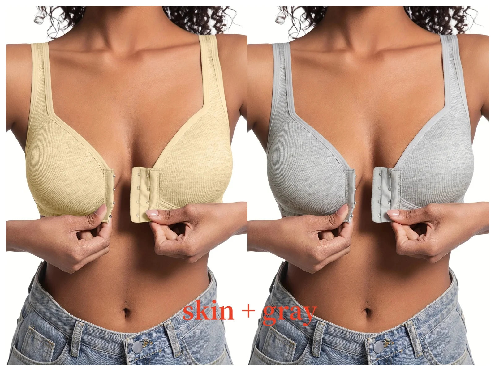 Sujetador de mujer sin aros con cierre frontal, color sólido, cobertura total, copas fijas, más consideradas para personas de mediana edad y mayores individuales