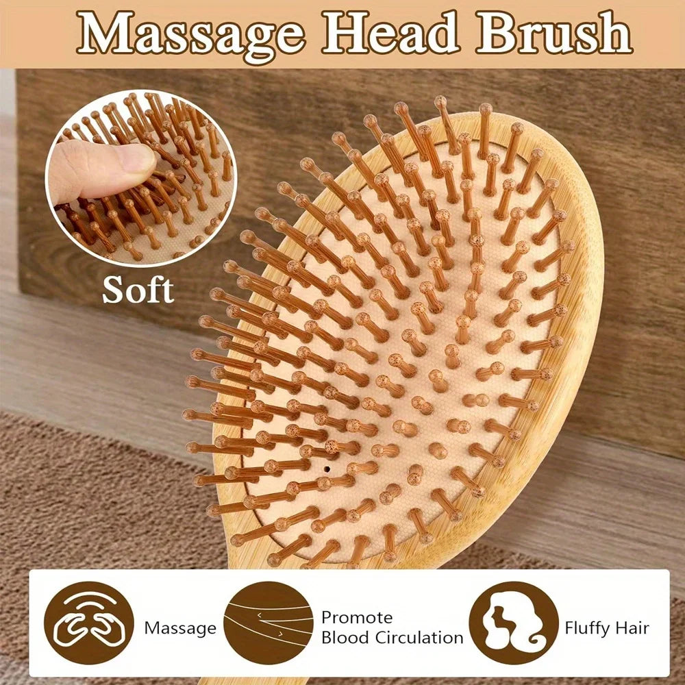Peine de paleta de bambú Natural, peine con cojín de aire, masaje del cuero cabelludo, peine antiestático sin enredos, especial para pelucas de cabello real