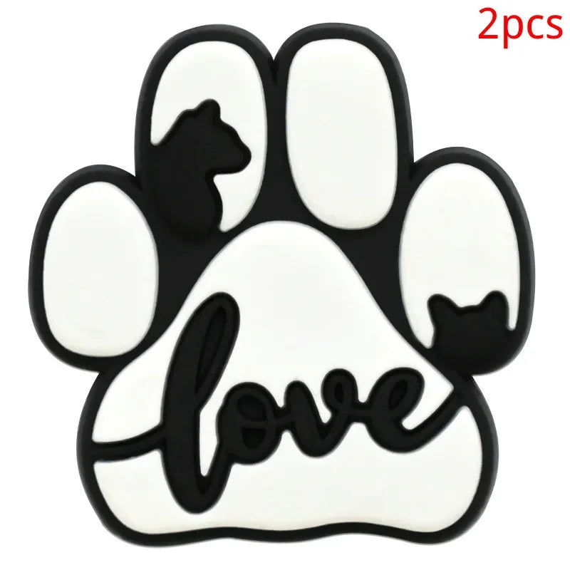 Bonita huella de pata de perro de dibujos animados, 2 uds., hebillas de PVC para zapatos, dijes, accesorios, decoraciones para zuecos, pulseras de zapatillas, regalo de fiesta DIY para niños