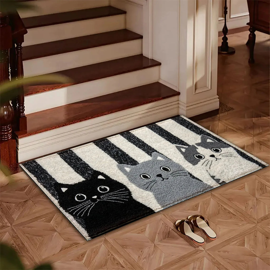 VIKAMA Alfombra de suelo de gato a rayas de dibujos animados, suave, antideslizante, para puerta de entrada, baño, interior, alfombra decorativa para el hogar 2025