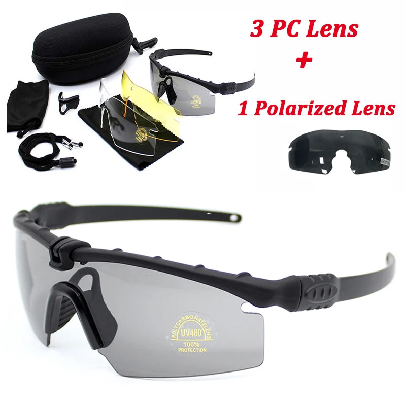 Gafas Tácticas para Exteriores con Protección UV400, Gafas de Seguridad para Tiro con Pistola de Aire, Gafas de Sol Deportivas Polarizadas para Caza