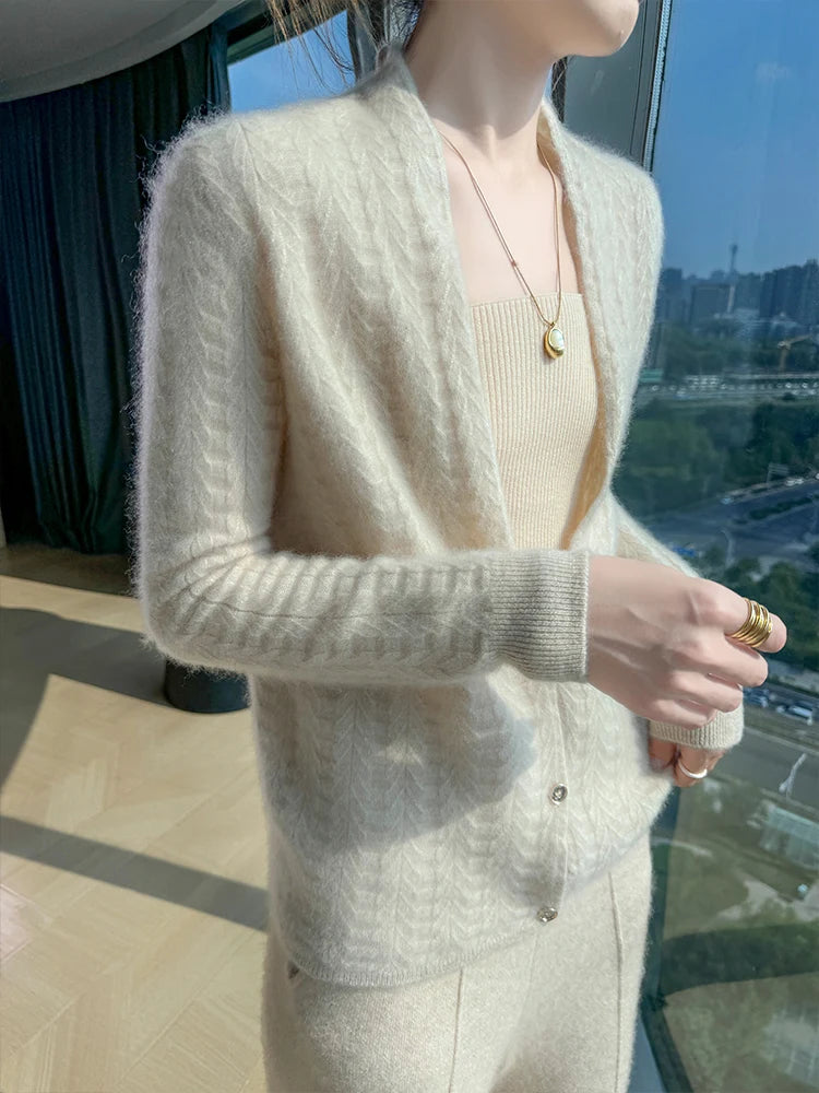 Cárdigan con cuello de bufanda para mujer, Tops, Otoño Invierno, nuevo suéter elegante de lana merina de 100%, suéter de lana elegante para mujer, blusa suave elegante