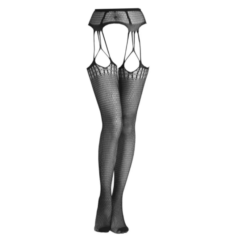 SIMPLEJWEL pantimedias sexis sin entrepierna ahuecadas medias de red de seda negra bragas de cintura alta vestido Sexy