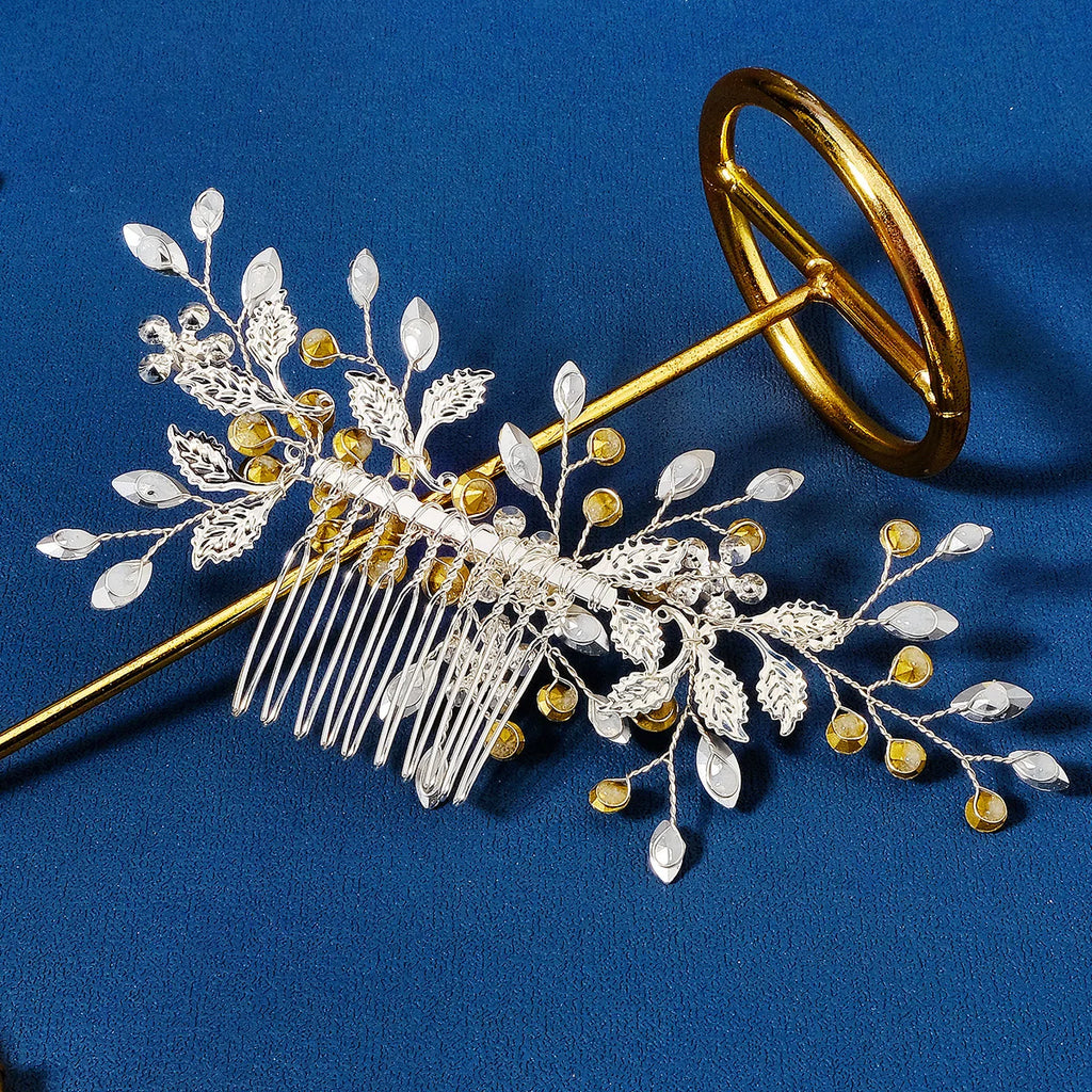 Nuevo peine de aleación de plata hecho a mano con perlas y diamantes de imitación, tocado de Metal a la moda, accesorio de joyería para el cabello elegante para mujer