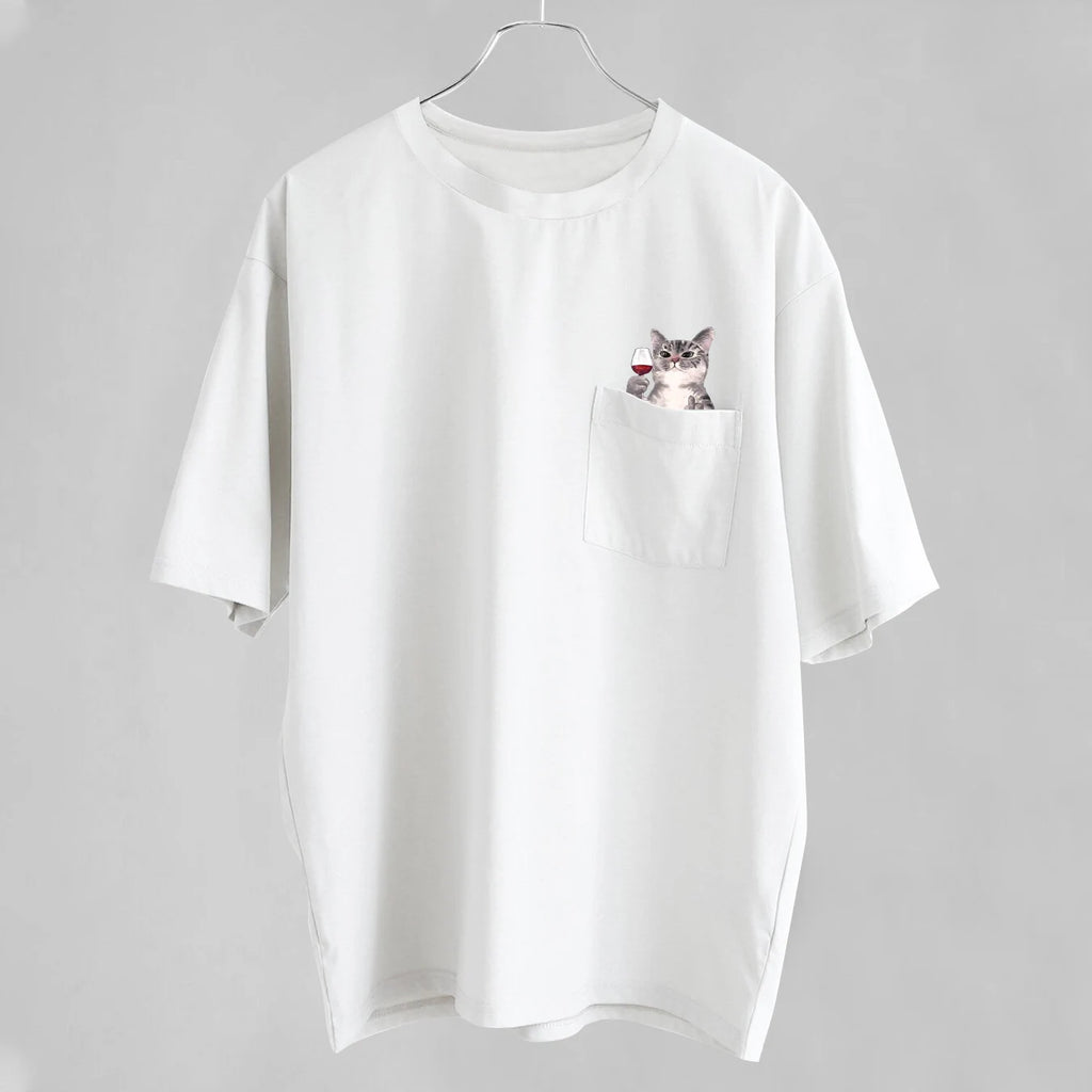 CLOOCL-Camiseta divertida de gato para mujer, camisa de algodón con estampado y bolsillo.
