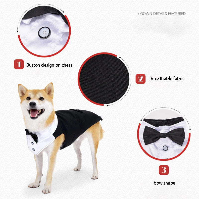 Esmoquin para perro y conjunto de Bandana, traje de fiesta de boda, camisa Formal de pajarita para perro y Príncipe