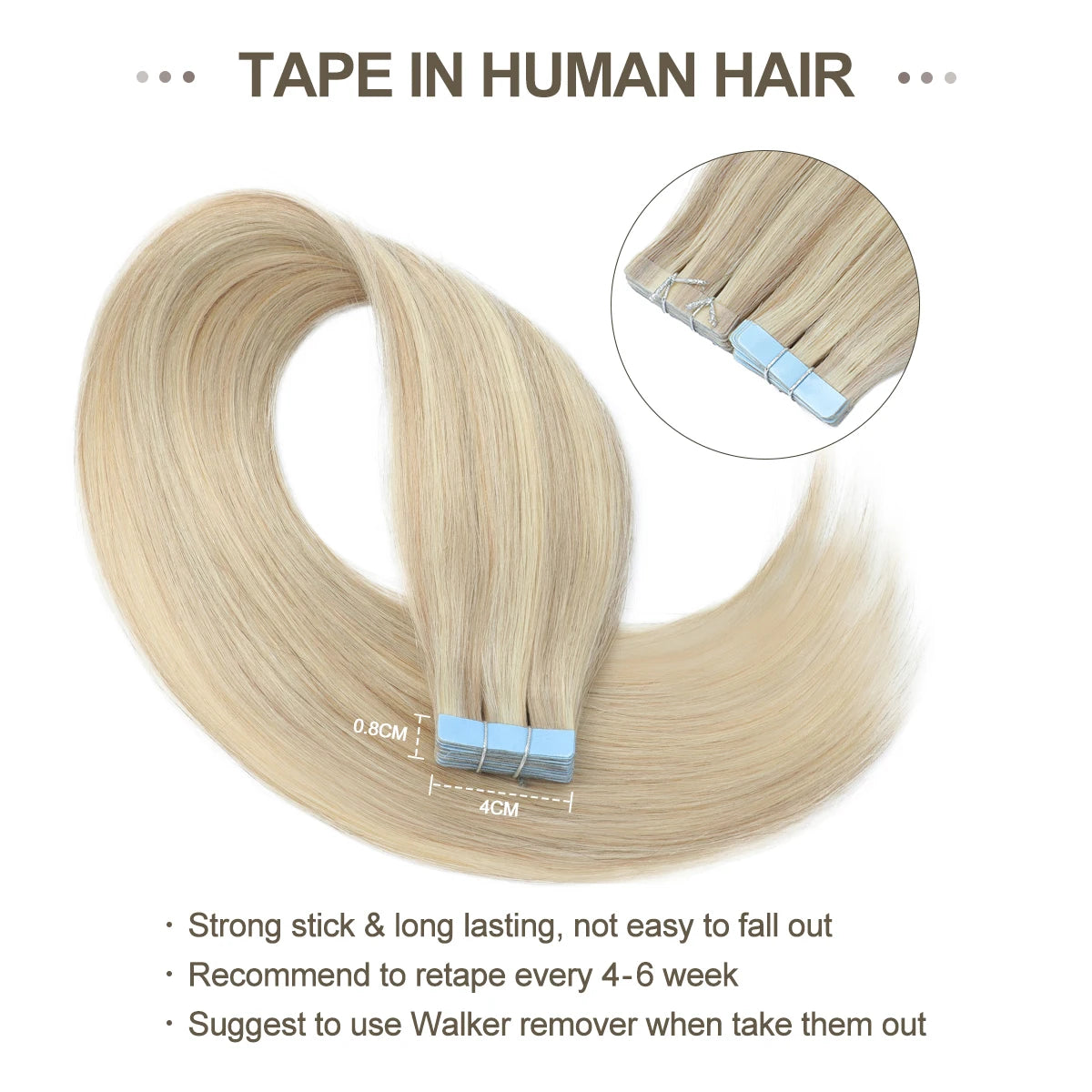 MRSHAIR cinta en extensiones de cabello cabello humano Rubio cinta sin costuras extensiones de cabello 4x0,8 cm trama de piel cinta de PU en el cabello 20 piezas 12 "-24"