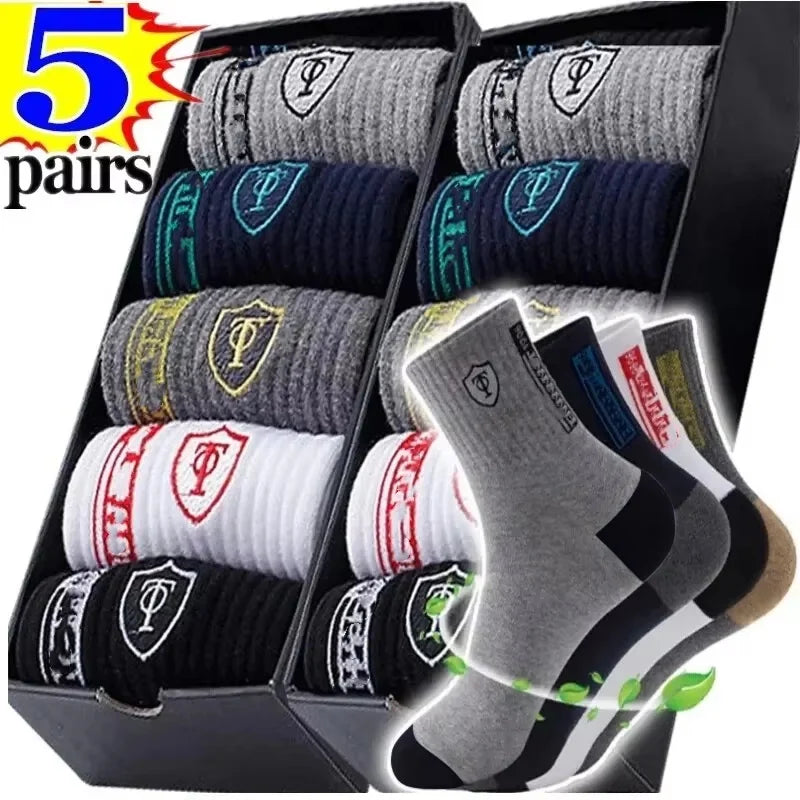 10 pares de medias deportivas de algodón transpirables para hombre, calcetines de fibra de bambú para otoño e invierno, desodorante con absorción de sudor, calcetines de negocios