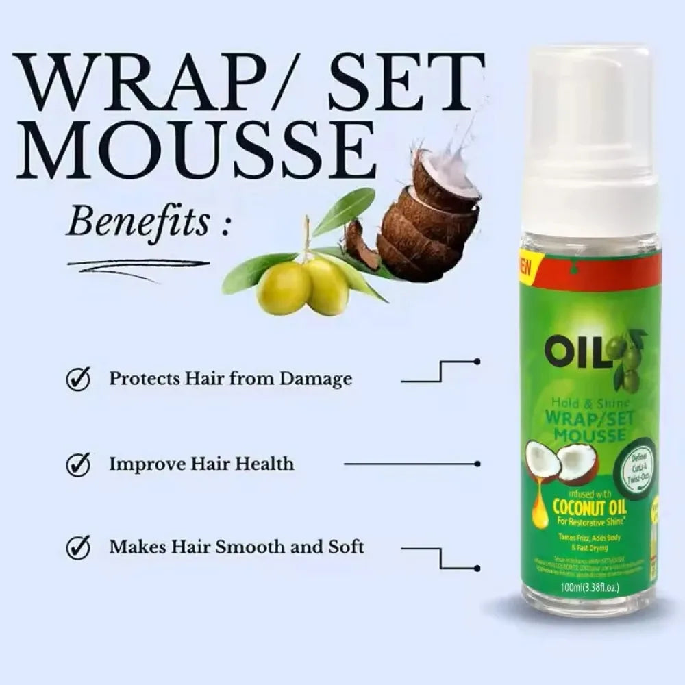 Mousse para cabello rizado (100ml) para pelucas, mousse de fijación fuerte con aceite de oliva, mousse para peinar el cabello, mousse antifrizz para peinar el cabello de las mujeres
