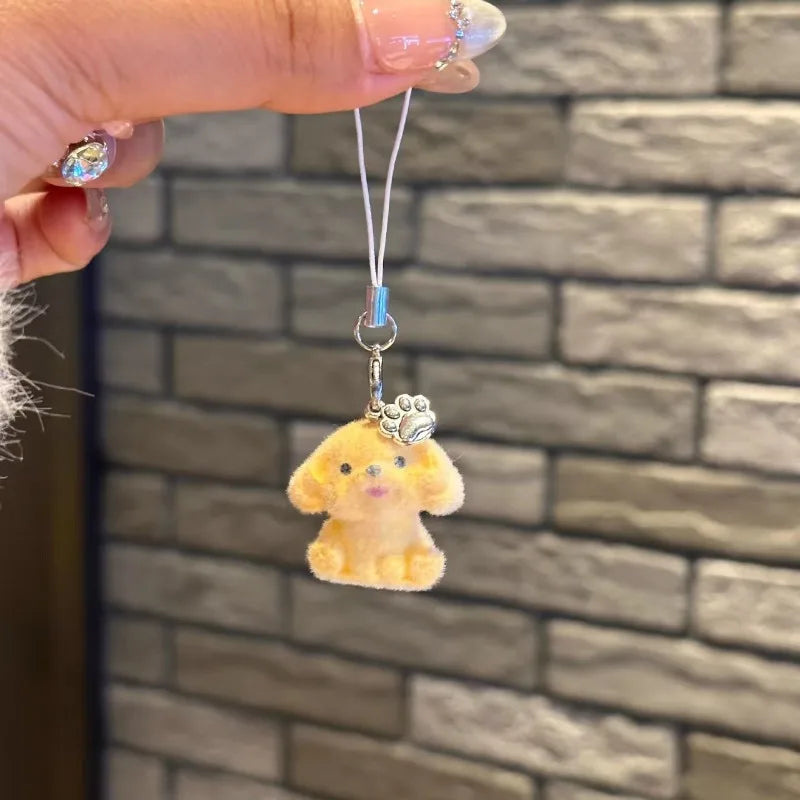 Lindo colgante de perro de resina de peluche 3D, Mini muñeca, colgante para teléfono móvil, decoración de llaves DIY, pequeño adorno artesanal