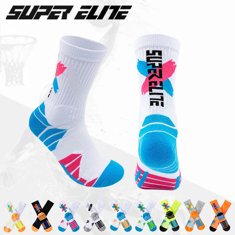 Calcetines deportivos profesionales para hombre, medias de tubo alto, con fondo grueso, absorbente de golpes, contraste de Color, Elite, 1 par