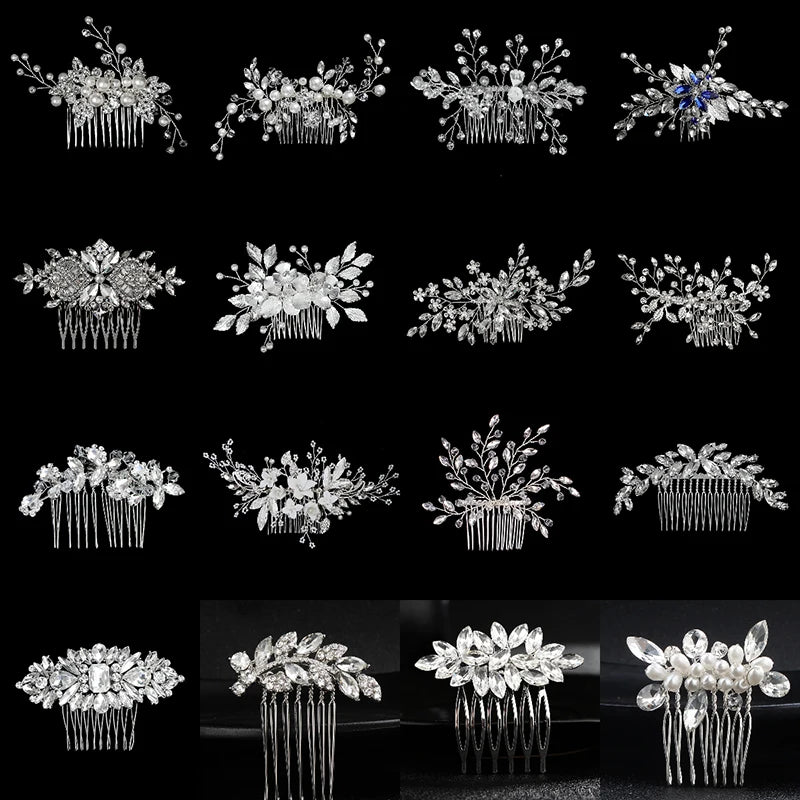 Nuevo peine de aleación de plata hecho a mano con perlas y diamantes de imitación, tocado de Metal a la moda, accesorio de joyería para el cabello elegante para mujer