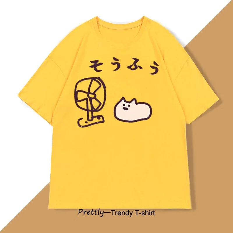 Camiseta de estilo japonés para hombre y mujer, camiseta divertida de manga corta de algodón, camisetas gráficas, ropa de calle de verano, camisetas estampadas