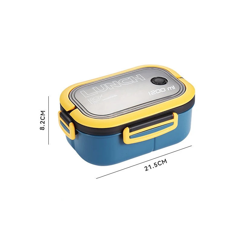 Fiambrera Bento de 2 capas con cuchara y tenedor para niños, contenedores de comida de Microwae de alta capacidad, portátiles, a prueba de fugas, para oficina y Camping, 1200ML