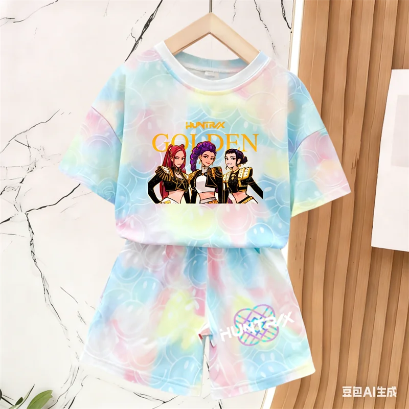 Nuevo Conjunto de Camiseta y Pantalones para Niñas, Ropa de Verano, Conjunto de Manga Corta con Estampado de Cara Sonriente, Conjunto de Camiseta y Pantalones Cortos para Niños