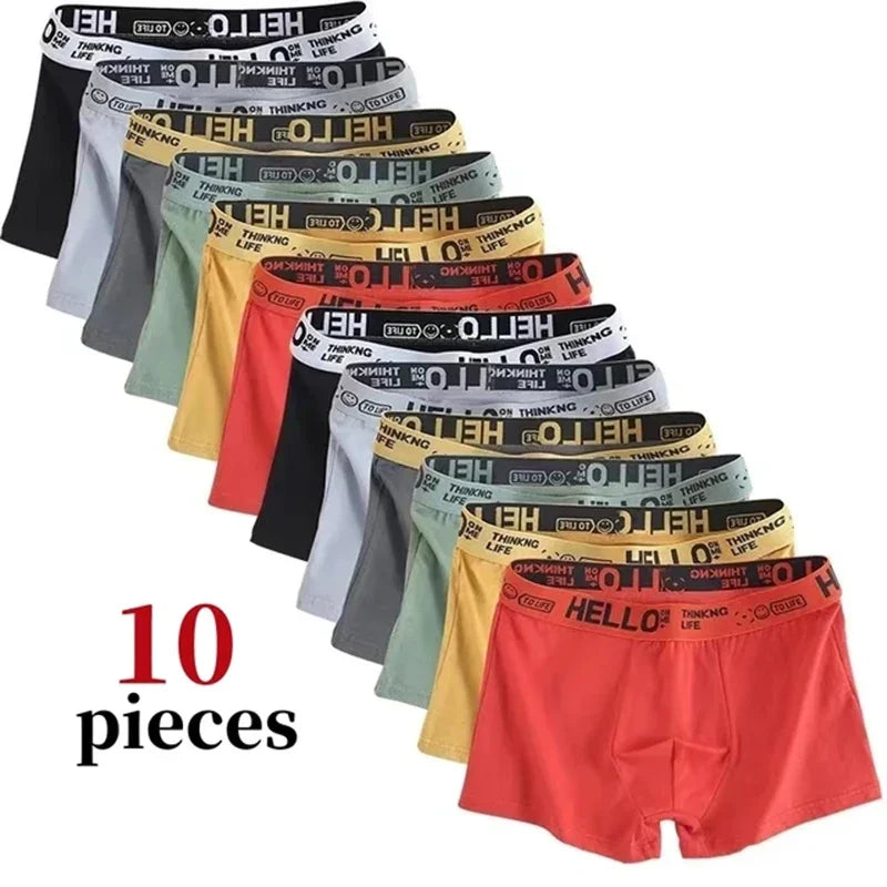 10 Uds. Boxer y calzoncillos para hombre, ropa interior de moda, Boxer y calzoncillos de alta elasticidad, pantalones cortos transpirables suaves para hombre, cómodos