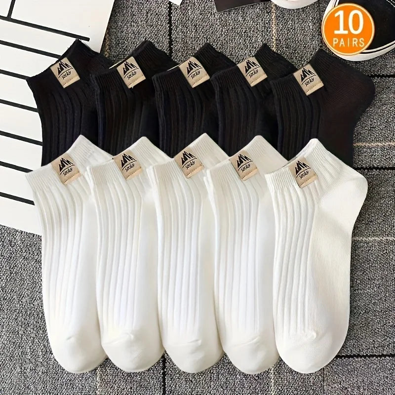 5/10 pares de calcetines casuales de alta calidad para deportes al aire libre para hombres en Color blanco y negro calcetines cómodos y suaves para hombres