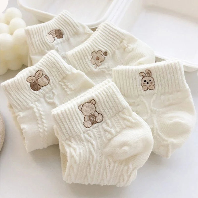 5 pares de calcetines de mujer Primavera Verano lindo oso conejo Arco Iris estampado tobillo calcetines pantalón corto Casual calcetines