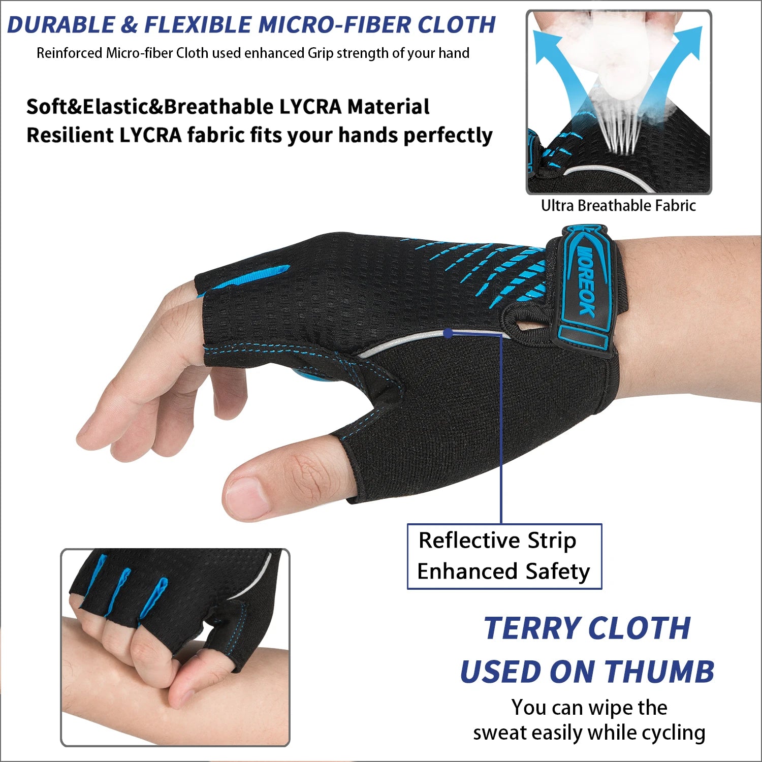 MOREOK Guantes de ciclismo, guantes de bicicleta transpirables, almohadillas de gel de 5 mm, guantes antideslizantes para bicicleta de montaña, guantes de ciclismo de carretera MTB para hombres y mujeres