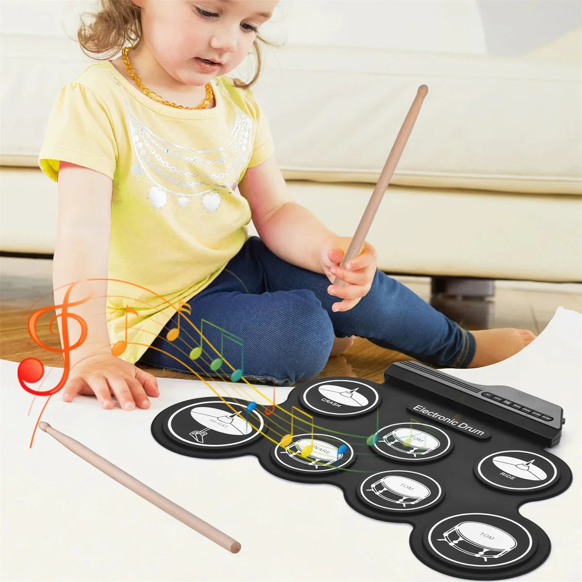 Rollo de mano de silicona plegable, tambor electrónico USB, Kit de almohadilla de práctica portátil con baquetas, Pedal de sostenido, novedad de 2022