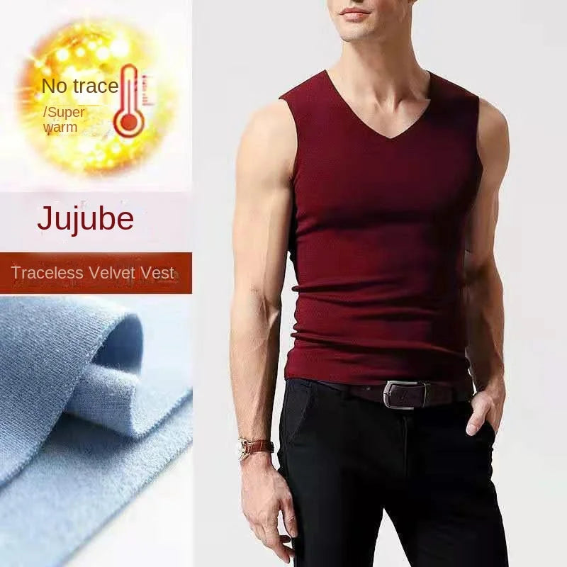Ropa interior para hombre 37 °   Chaleco sin costuras de terciopelo de fibra calefactora para hombre, camisa de fondo cálida y delgada de invierno, ropa interior térmica de velocidad para hombre