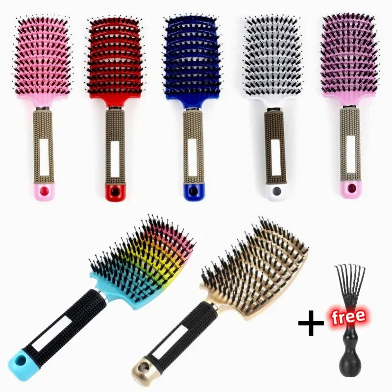 Cepillo para el cabello, cepillo para el cabello exfoliante, cerdas, peine para el cabello rizado húmedo para mujer, herramienta de peinado para salón, especial para pelucas de cabello Real