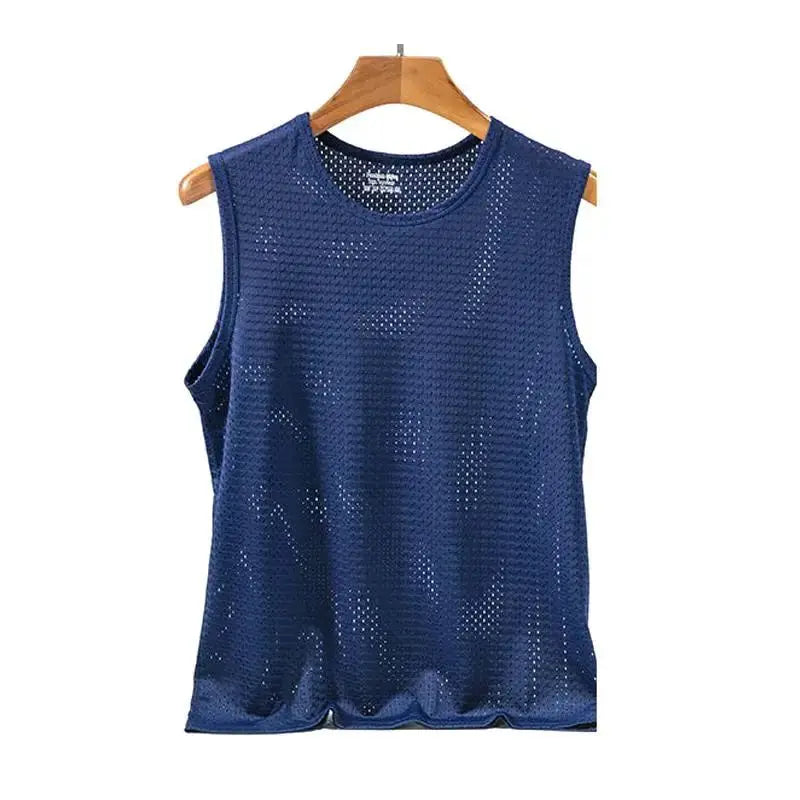 Camisetas sin mangas de malla de seda helada para hombre, camiseta sin mangas transparente para culturismo, chaleco de Fitness, camisetas musculosas de malla para hombre, 1 ud.