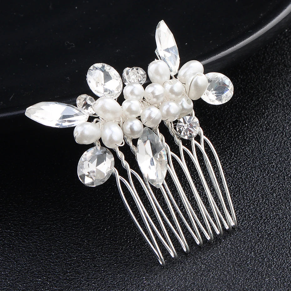 Nuevo peine de aleación de plata hecho a mano con perlas y diamantes de imitación, tocado de Metal a la moda, accesorio de joyería para el cabello elegante para mujer